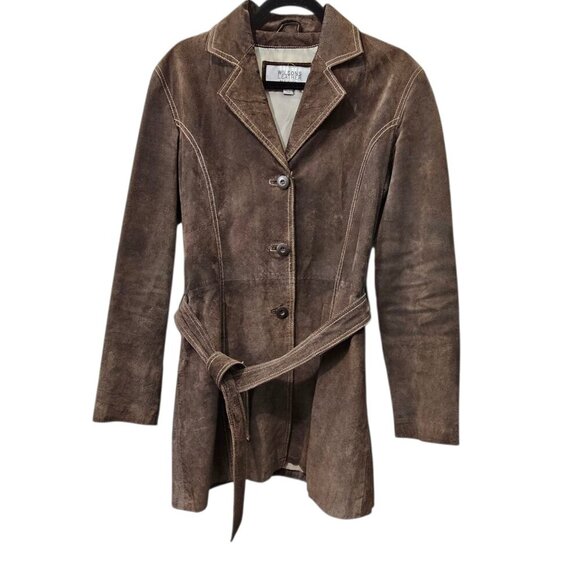 Wilsons Maxima Suede Leather Jacket Vintage Belted Trench Short Brown Coat - Picture 1 of 7